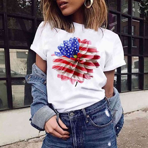independence day flower flag printed short sve t-shirt women's casual milk silk t-shirt, White
independence day flower flag printed short sve t-shirt women's casual milk silk t-shirt, White