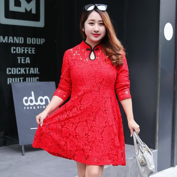 casual dresses women's spring pure color lace cheongsam dress plus size knee length 100 kg can wear, Black;gray
casual dresses women's spring pure color lace cheongsam dress plus size knee length 100 kg can wear, Black;gray
