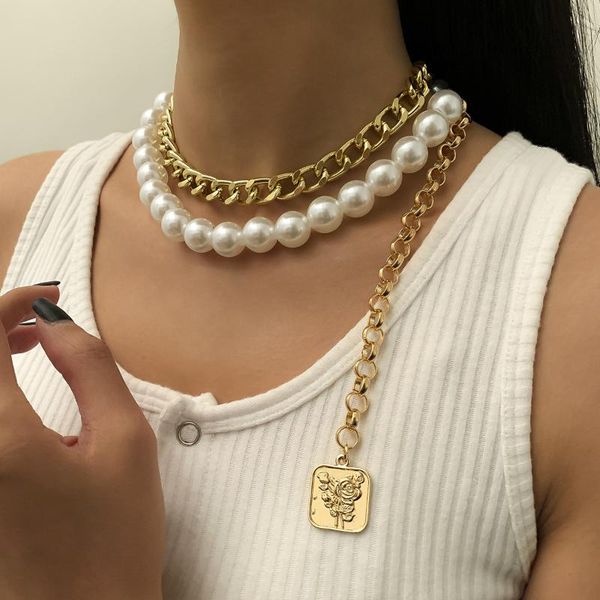 pendant necklaces punk exaggerated jewelry with thick chain square brand retro imitation pearl set necklace for female, Silver
pendant necklaces punk exaggerated jewelry with thick chain square brand retro imitation pearl set necklace for female, Silver