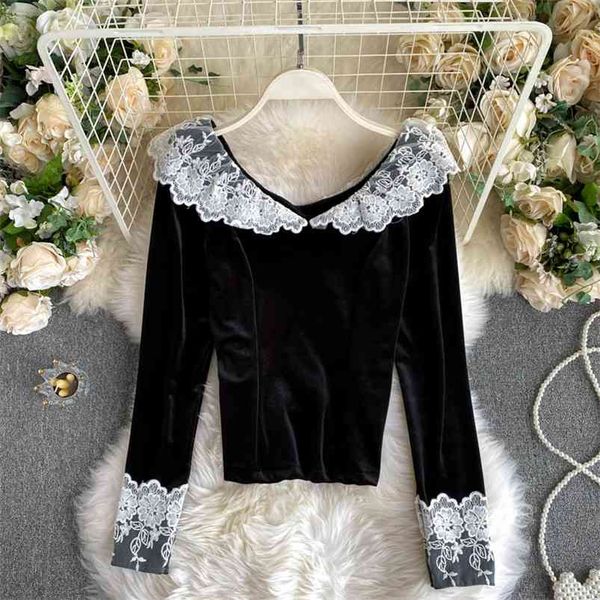 lace contrast stitching temperament v-neck slim fit all-match retro velvet blouse women's bottoming shirt uk143 210507, White
lace contrast stitching temperament v-neck slim fit all-match retro velvet blouse women's bottoming shirt uk143 210507, White