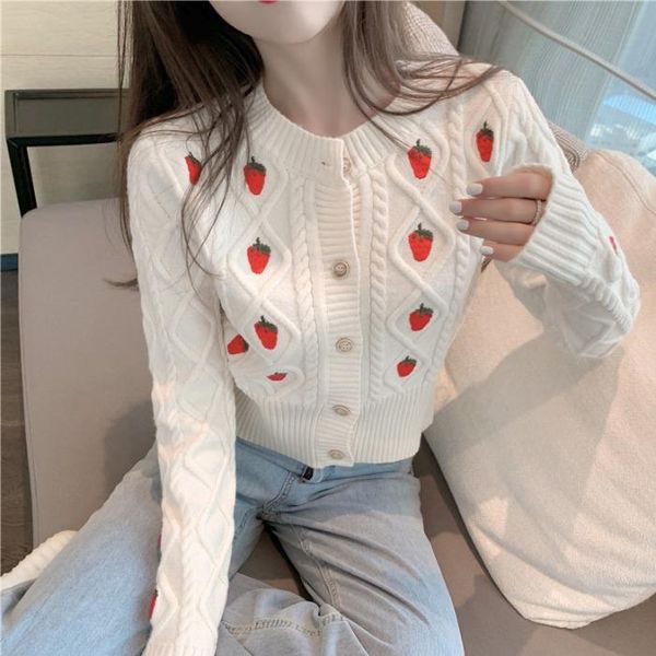 strawberry embroidered sweater cardigan coat woman autumn/winter knit long-sleeved short girl women's knits & tees, White
strawberry embroidered sweater cardigan coat woman autumn/winter knit long-sleeved short girl women's knits & tees, White