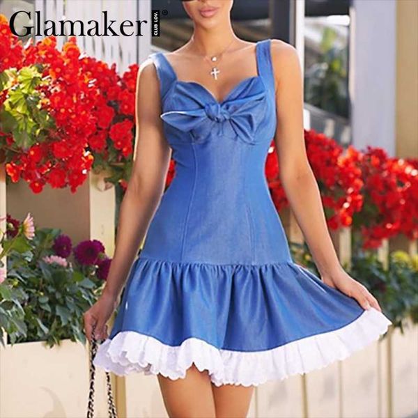 glamaker ruffles sleeveless blue denim dress spring summer women a-line mini holiday beach bow fashion 2021 lady casual dresses, Black;gray
glamaker ruffles sleeveless blue denim dress spring summer women a-line mini holiday beach bow fashion 2021 lady casual dresses, Black;gray