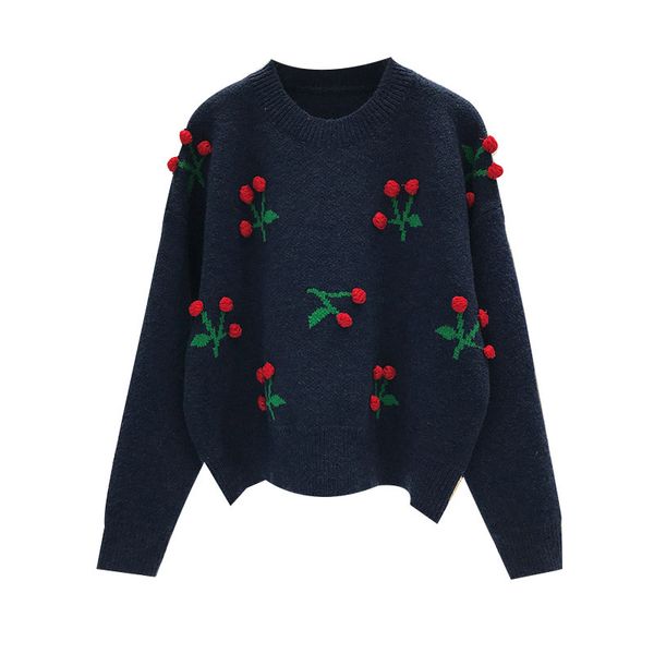 women sweater knitted pullovers long sleeve crew neck navy blue red cherry fur ball m0344 210514, White;black
women sweater knitted pullovers long sleeve crew neck navy blue red cherry fur ball m0344 210514, White;black