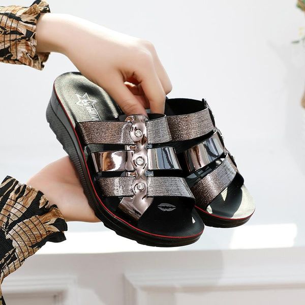 women's summer slides wedge mid-high heeled liesure outside slippers female flat sandals, Black
women's summer slides wedge mid-high heeled liesure outside slippers female flat sandals, Black