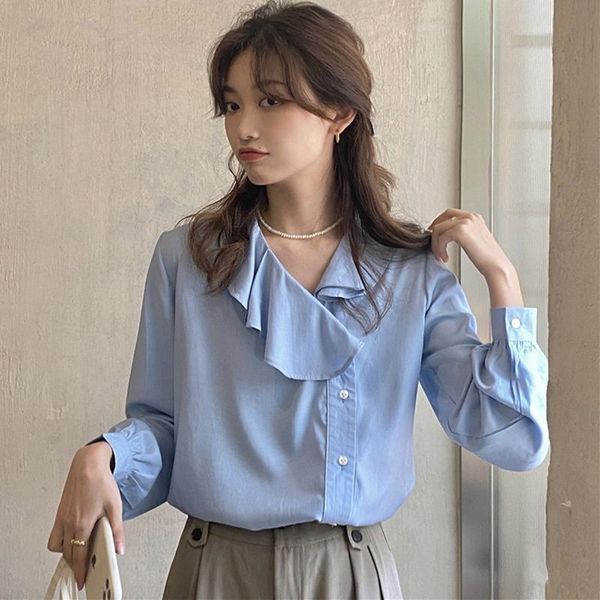 women's blouses & shirts 2021 spring autumn chiffon long sleeve blouse women rufflud neck femme blusa blue casual korean femenina, White
women's blouses & shirts 2021 spring autumn chiffon long sleeve blouse women rufflud neck femme blusa blue casual korean femenina, White
