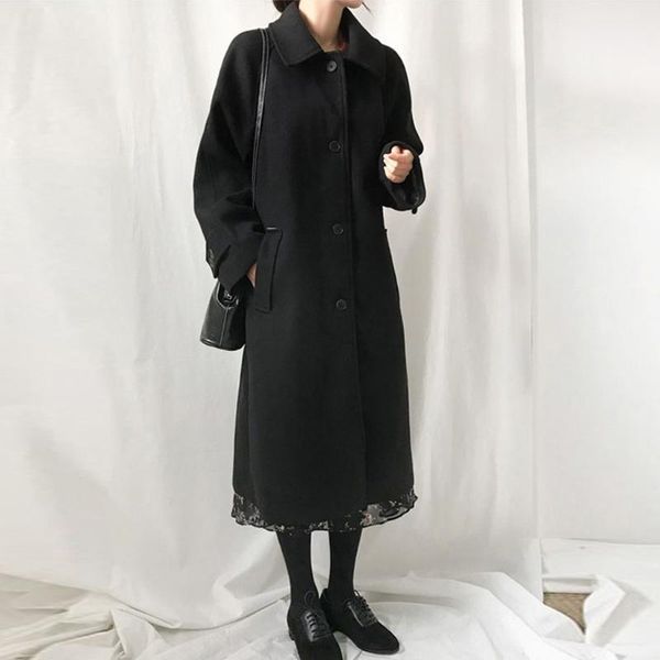 women's wool & blends sagace women work solid vintage winter office long sleeve button woolen jacket coat color slim it temperament, Black
women's wool & blends sagace women work solid vintage winter office long sleeve button woolen jacket coat color slim it temperament, Black