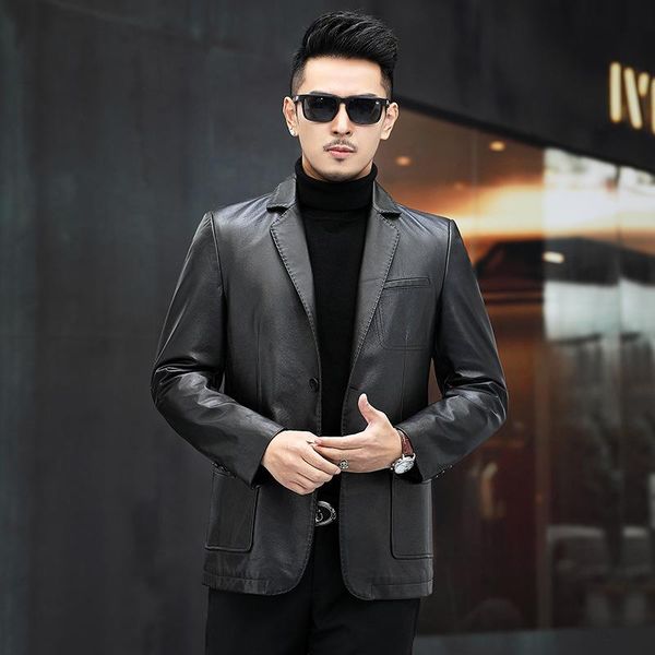 men's leather & faux first layer cowhide, slim, suit, jacket, thin business suit, Black
men's leather & faux first layer cowhide, slim, suit, jacket, thin business suit, Black