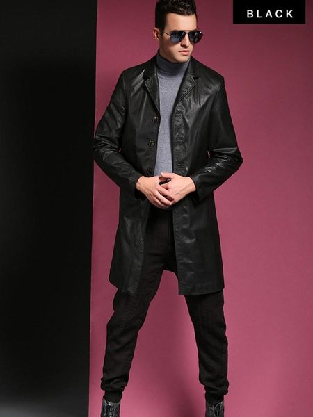 men's leather & faux sani cowhide genuine coat long slim windbreaker casual man's suit collar jacket, Black
men's leather & faux sani cowhide genuine coat long slim windbreaker casual man's suit collar jacket, Black