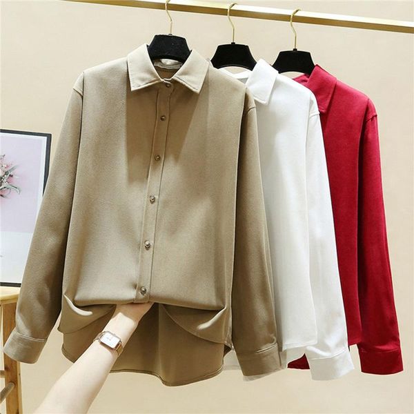 women's blouses & shirts korean solid color vintage women 2021 plus size single breasted chic office ladies mujer elegant long sleeve, White
women's blouses & shirts korean solid color vintage women 2021 plus size single breasted chic office ladies mujer elegant long sleeve, White