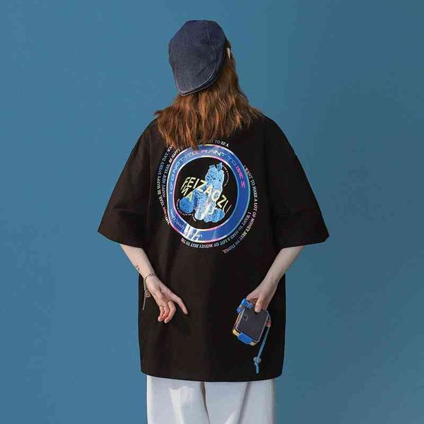 couple's new summer reflective bear print inschao hip hop short sleeve t-shirt cotton 5-sleeve, White;black
couple's new summer reflective bear print inschao hip hop short sleeve t-shirt cotton 5-sleeve, White;black