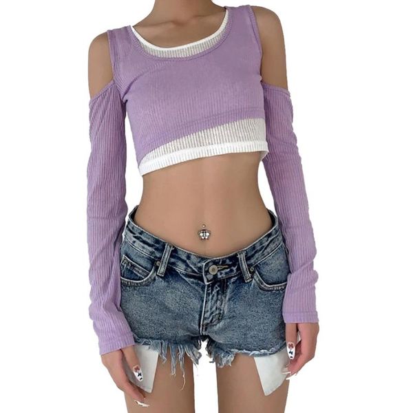 women's t-shirt e-girl sweet open shoulder patchwork ribbed y2k fashion long sleeve t-shirts vintage cropped tee autumn outfits 90s, White
women's t-shirt e-girl sweet open shoulder patchwork ribbed y2k fashion long sleeve t-shirts vintage cropped tee autumn outfits 90s, White