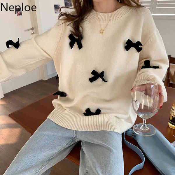neploe sweet bow woman sweaters fall women clothes korean knitted pullovers o-neck long sleeve loose jumper coat 4g671 210422, White;black
neploe sweet bow woman sweaters fall women clothes korean knitted pullovers o-neck long sleeve loose jumper coat 4g671 210422, White;black