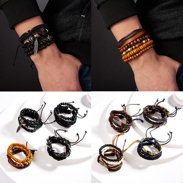 charm bracelets 3/4pcs/set black bracelet sets loaded men charming wooden beads woven leather adjustable bohemia set jewelry, Golden;silver
charm bracelets 3/4pcs/set black bracelet sets loaded men charming wooden beads woven leather adjustable bohemia set jewelry, Golden;silver