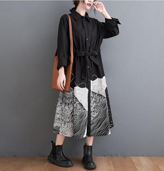 spring plus size women's lace up slimming stitching fashion printing pattern loose casual shirt dress dresses, Black;gray
spring plus size women's lace up slimming stitching fashion printing pattern loose casual shirt dress dresses, Black;gray