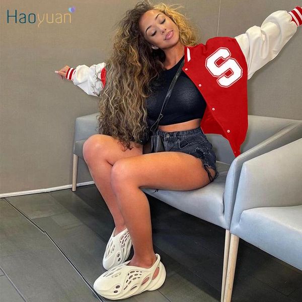 women's jackets haoyuan letter print cute women button long sleeve fall clothes sporty wear baseball jacket casual streetwear black coa, Black;brown 
women's jackets haoyuan letter print cute women button long sleeve fall clothes sporty wear baseball jacket casual streetwear black coa, Black;brown