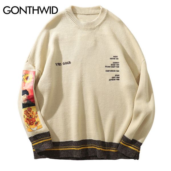 Gonthwid Van Gogh men's sve knitted hip hop embroidered crew neck sweater, street cloth, top, 2019, White;black
Gonthwid Van Gogh men's sve knitted hip hop embroidered crew neck sweater, street cloth, top, 2019, White;black