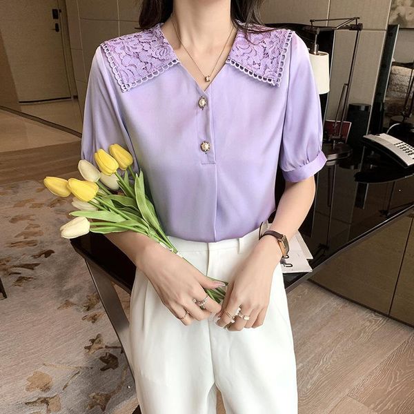women's blouses & shirts 2021 summer lace collar design sense of lady style shirt, White
women's blouses & shirts 2021 summer lace collar design sense of lady style shirt, White