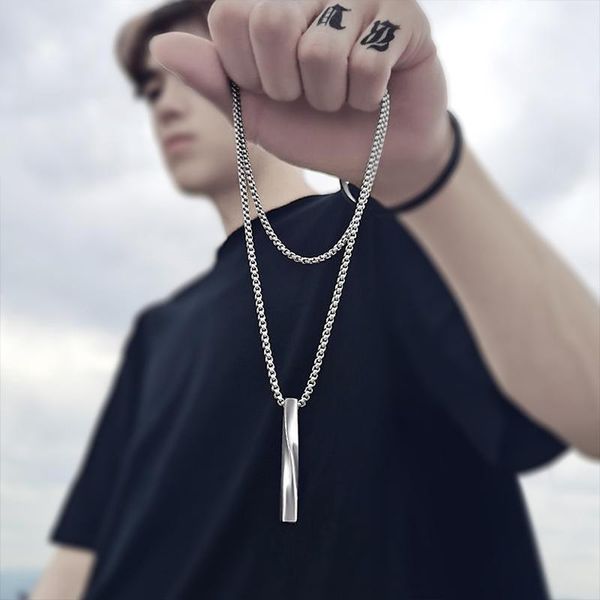 pendant necklaces trendy black rectangle spiral cube long strip jewelry simple twisted titanium steel male hip hop necklace, Silver
pendant necklaces trendy black rectangle spiral cube long strip jewelry simple twisted titanium steel male hip hop necklace, Silver