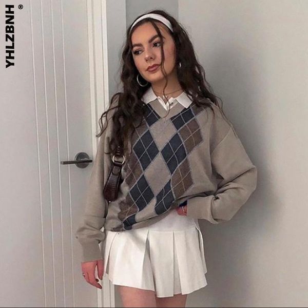 women's sweaters yhlzbnh autumn winter women preppy style vintage v neck sweater casual argyle plaid y2k jumper female korean fashion p, White;black
women's sweaters yhlzbnh autumn winter women preppy style vintage v neck sweater casual argyle plaid y2k jumper female korean fashion p, White;black
