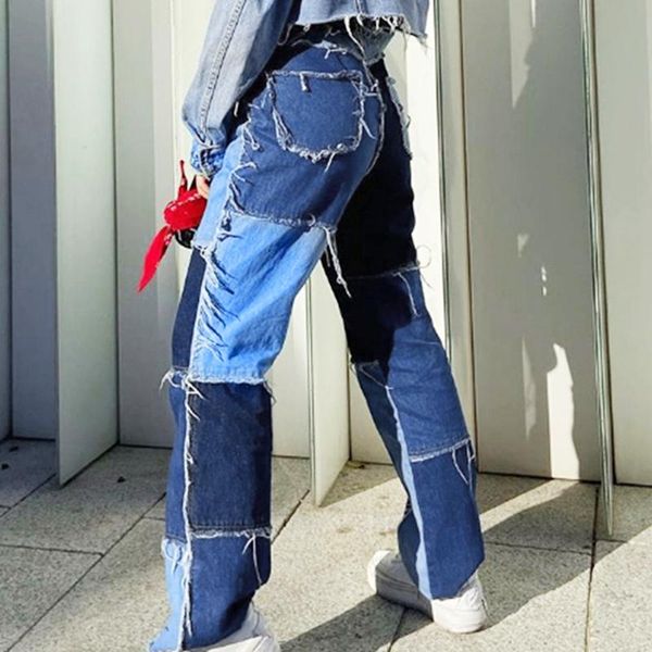 high waisted jeans women casual long trousers ladies patchwork fashion denim pants pocket streetwear women's & capris, Black;white
high waisted jeans women casual long trousers ladies patchwork fashion denim pants pocket streetwear women's & capris, Black;white