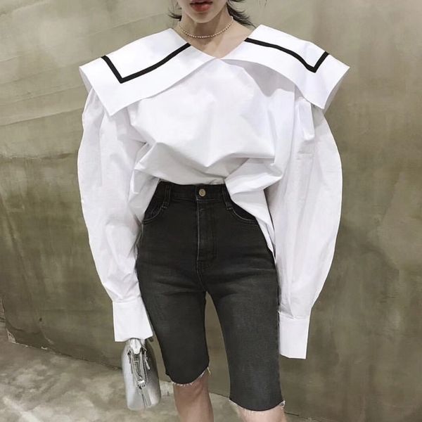 spring autumn long puff sleeve white sailor collar loose size blouse korea style casual women shirt mg489 210510
spring autumn long puff sleeve white sailor collar loose size blouse korea style casual women shirt mg489 210510