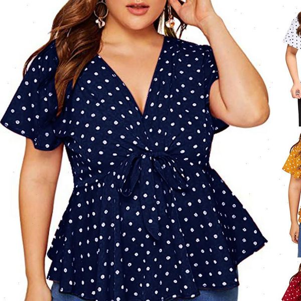 womens shirts large size v neck short sleeve shirt polka dot knot front and summer blouse roupas feminina, White
womens shirts large size v neck short sleeve shirt polka dot knot front and summer blouse roupas feminina, White