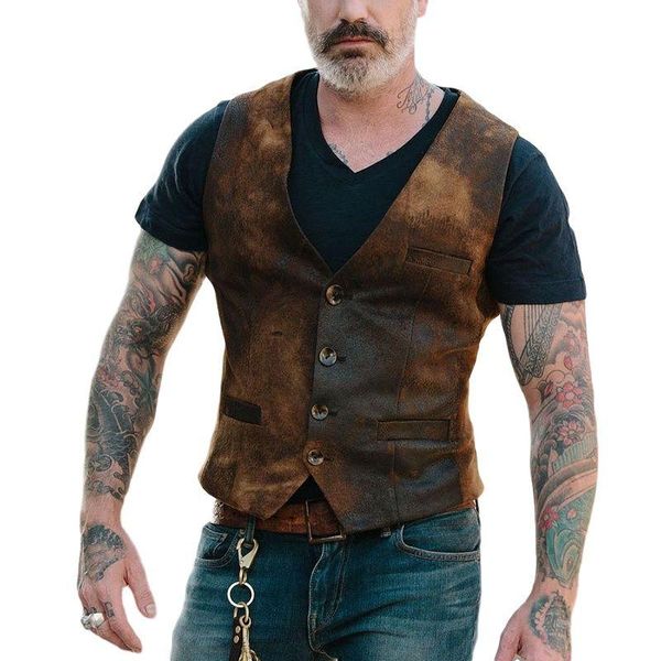 men's vests vintage imitation leather single-breasted men casual jacket autumn fashion v-neck sleeveless chaleco hombre streetwear, Black;white
men's vests vintage imitation leather single-breasted men casual jacket autumn fashion v-neck sleeveless chaleco hombre streetwear, Black;white