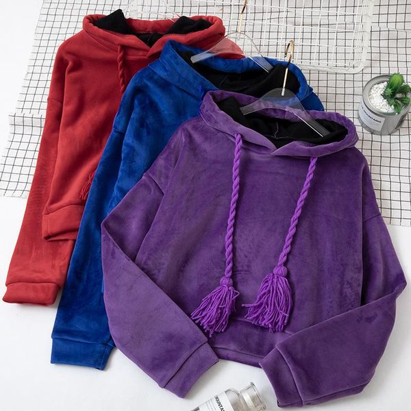 women's hoodies & sweatshirts autumn and winter gold velvet hooded loose thin short paragraph sweet college wind pullover twist long-sl, Black
women's hoodies & sweatshirts autumn and winter gold velvet hooded loose thin short paragraph sweet college wind pullover twist long-sl, Black