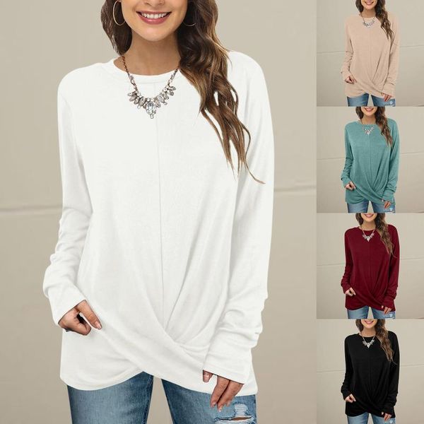 women's t-shirt fashion clothing ladies autumn casual long sleeve loose t-shirts front twist knot solid color wholesales, White
women's t-shirt fashion clothing ladies autumn casual long sleeve loose t-shirts front twist knot solid color wholesales, White