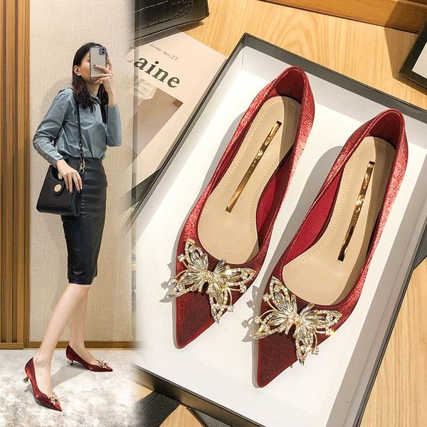 dress shoes 2021 luxury rhinestones metal butterfly embellished women pumps pointed toe satin high heels spring summer office lady, Black
dress shoes 2021 luxury rhinestones metal butterfly embellished women pumps pointed toe satin high heels spring summer office lady, Black