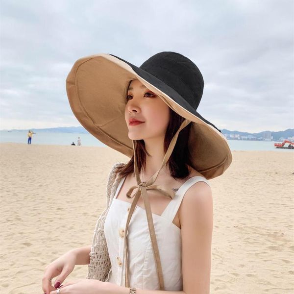 women summer super large wide brim beach hats double-sided foldable anti-uv sun hat panama female sunscreen cap bonnet, Blue;gray
women summer super large wide brim beach hats double-sided foldable anti-uv sun hat panama female sunscreen cap bonnet, Blue;gray