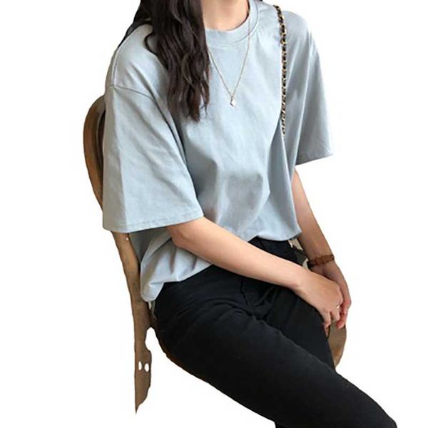 women's t-shirt basic cotton t shirt women summer oversized solid tees 7 color casual loose korean on neck female, White
women's t-shirt basic cotton t shirt women summer oversized solid tees 7 color casual loose korean on neck female, White