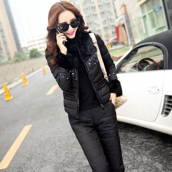 women's two piece pants real fur down cotton three-piece suit winter 2021 fashion vest thickened high-end padded warm trousers, White
women's two piece pants real fur down cotton three-piece suit winter 2021 fashion vest thickened high-end padded warm trousers, White
