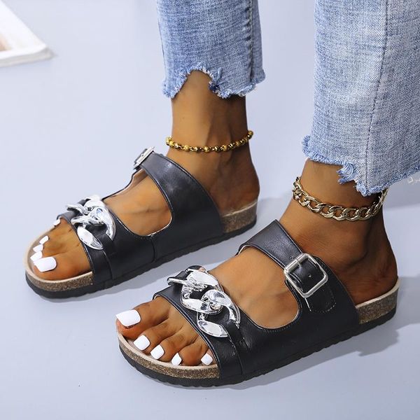 sandals women's summer style chain metal decoration open toe flat outdoor vacation beach shoes casual, Black
sandals women's summer style chain metal decoration open toe flat outdoor vacation beach shoes casual, Black