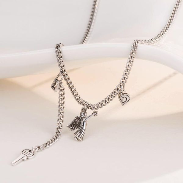 sterling silver necklace temperament long section with ange key for fashion student women pendant chains
sterling silver necklace temperament long section with ange key for fashion student women pendant chains