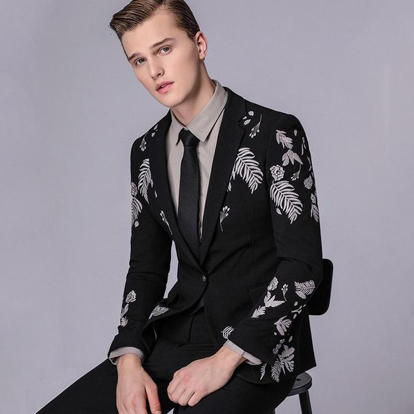 men luxury embroidery blazer brand vintage wedding slim fit stage costumes singers party homme terno masculino men's suits & blazers, White;black
men luxury embroidery blazer brand vintage wedding slim fit stage costumes singers party homme terno masculino men's suits & blazers, White;black