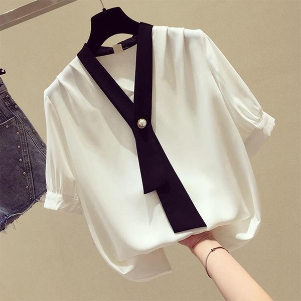 women's blouses & shirts women fashion chiffon lady short-sleeved korean blouse, White
women's blouses & shirts women fashion chiffon lady short-sleeved korean blouse, White