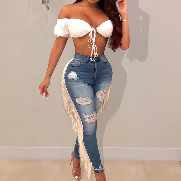 women nightclub hole tassel denim pants blue plus size casual high waist fringed trousers lady jeans leggings women's, Black
women nightclub hole tassel denim pants blue plus size casual high waist fringed trousers lady jeans leggings women's, Black