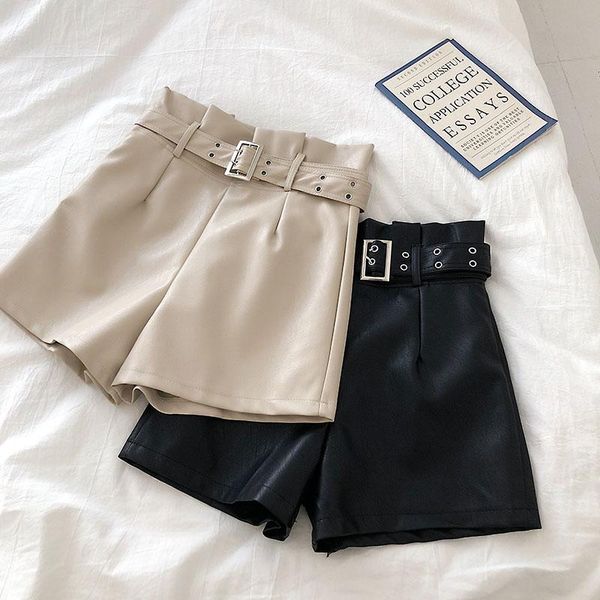 women's shorts women high waist leather korean fashion bottoms short overall pu mini black sweatpants 2021, White;black 
women's shorts women high waist leather korean fashion bottoms short overall pu mini black sweatpants 2021, White;black