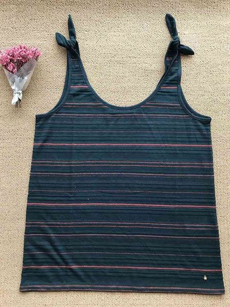 2021 spring and summer blackish green shoulder bowknot striped vest wv8n, White