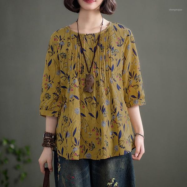 vintage women cotton blouse floral print o-neck 3/4 sleeve casual loose pullover plus size s-5xl retro blouses blusas mujer women's &, White
vintage women cotton blouse floral print o-neck 3/4 sleeve casual loose pullover plus size s-5xl retro blouses blusas mujer women's &, White
