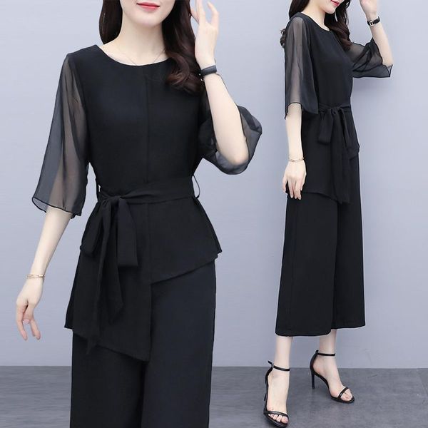women's tracksuits summer two piece set women suit black chiffon blouse and wide leg pants trousers female office lady work wear plus s, Gray
women's tracksuits summer two piece set women suit black chiffon blouse and wide leg pants trousers female office lady work wear plus s, Gray