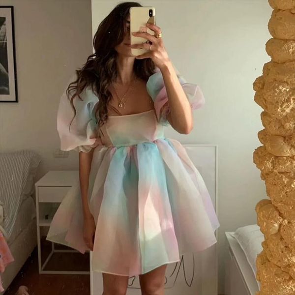 tie dyed rainbow organza womens dress a line puff sleeve cute summer for women skater short party holiday, Black;gray
tie dyed rainbow organza womens dress a line puff sleeve cute summer for women skater short party holiday, Black;gray