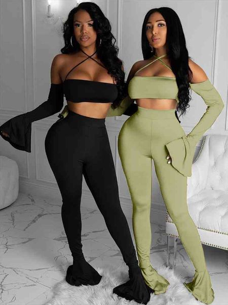 long flare sleeve halter womens pants slash neck crop leggings 2 pieces set autumn winter women tracksuit, White
long flare sleeve halter womens pants slash neck crop leggings 2 pieces set autumn winter women tracksuit, White