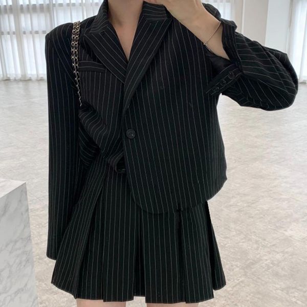 two piece dress suit women korean autumn collar versatile stripe long sleeve coat high waist slim pleated skirt, White
two piece dress suit women korean autumn collar versatile stripe long sleeve coat high waist slim pleated skirt, White