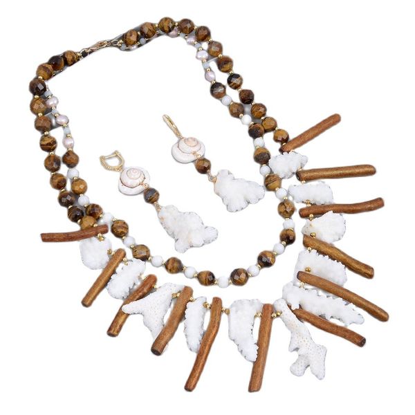 guaiguai jewelry unique statement necklace white coral gold color corals conch shell tigers eye necklace earrings sets for women, Silver
guaiguai jewelry unique statement necklace white coral gold color corals conch shell tigers eye necklace earrings sets for women, Silver