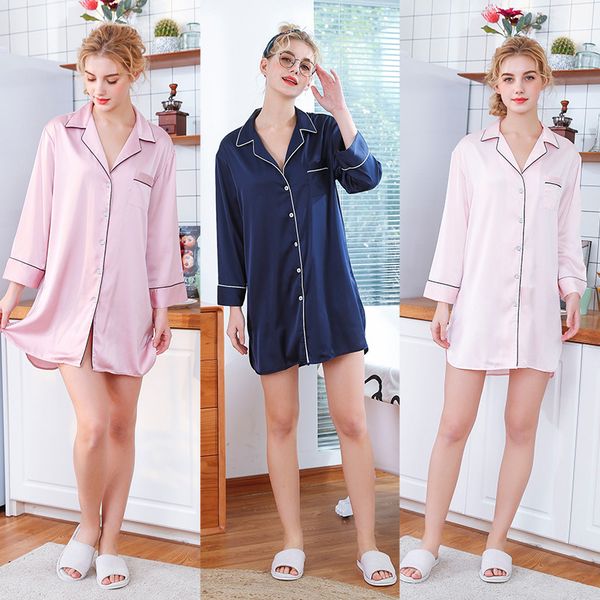 satin pajamas nightdress women's summer silk ice silk long sleeve shirt collar fashion loose thin summer skirt 19142, Black;red
satin pajamas nightdress women's summer silk ice silk long sleeve shirt collar fashion loose thin summer skirt 19142, Black;red