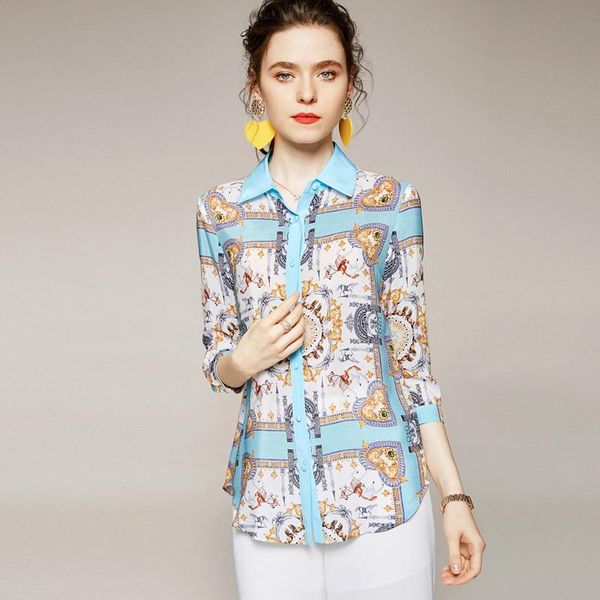 women's blouses & shirts 100% pure silk runway shirt turn down collar 3/4 sleeves printed fashion high street casual blouse, White
women's blouses & shirts 100% pure silk runway shirt turn down collar 3/4 sleeves printed fashion high street casual blouse, White