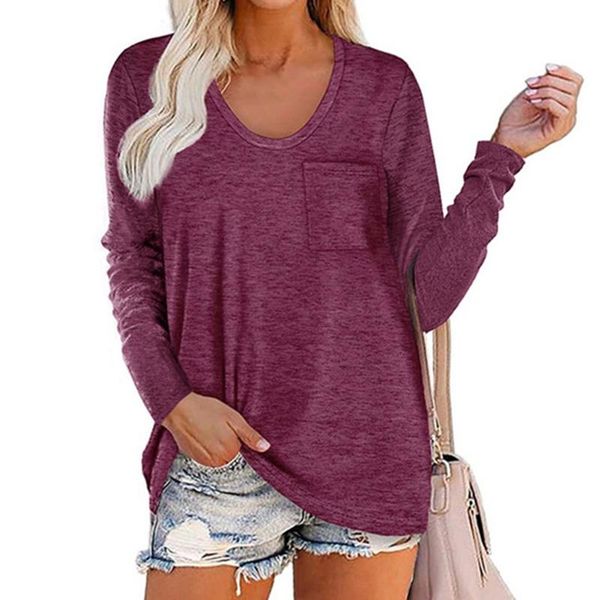 women's t-shirt solid woman long sleeve tee shirts pocket casual loose o-neck female tshirt mujer camiseta, White
women's t-shirt solid woman long sleeve tee shirts pocket casual loose o-neck female tshirt mujer camiseta, White