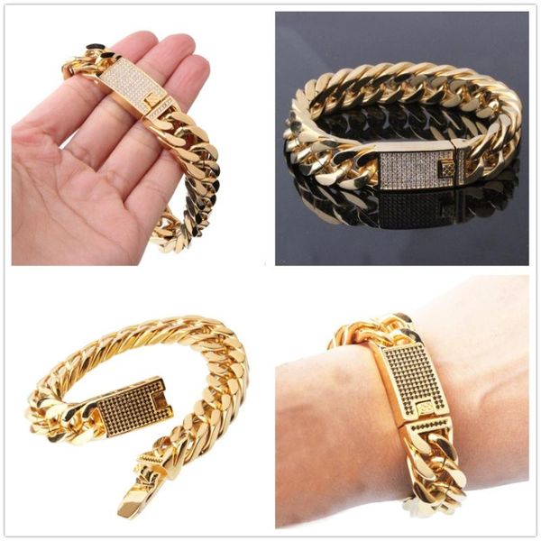 link, chain 15mm 7-11" fashion cubic zircon stainless steel gold punk rocky cuban curb men's women's bangle bracelet jewelry, Black
link, chain 15mm 7-11" fashion cubic zircon stainless steel gold punk rocky cuban curb men's women's bangle bracelet jewelry, Black